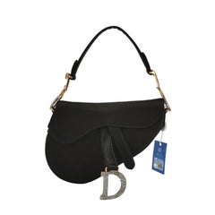 Dior Saddle Mini Silk Handbag Black with crystals