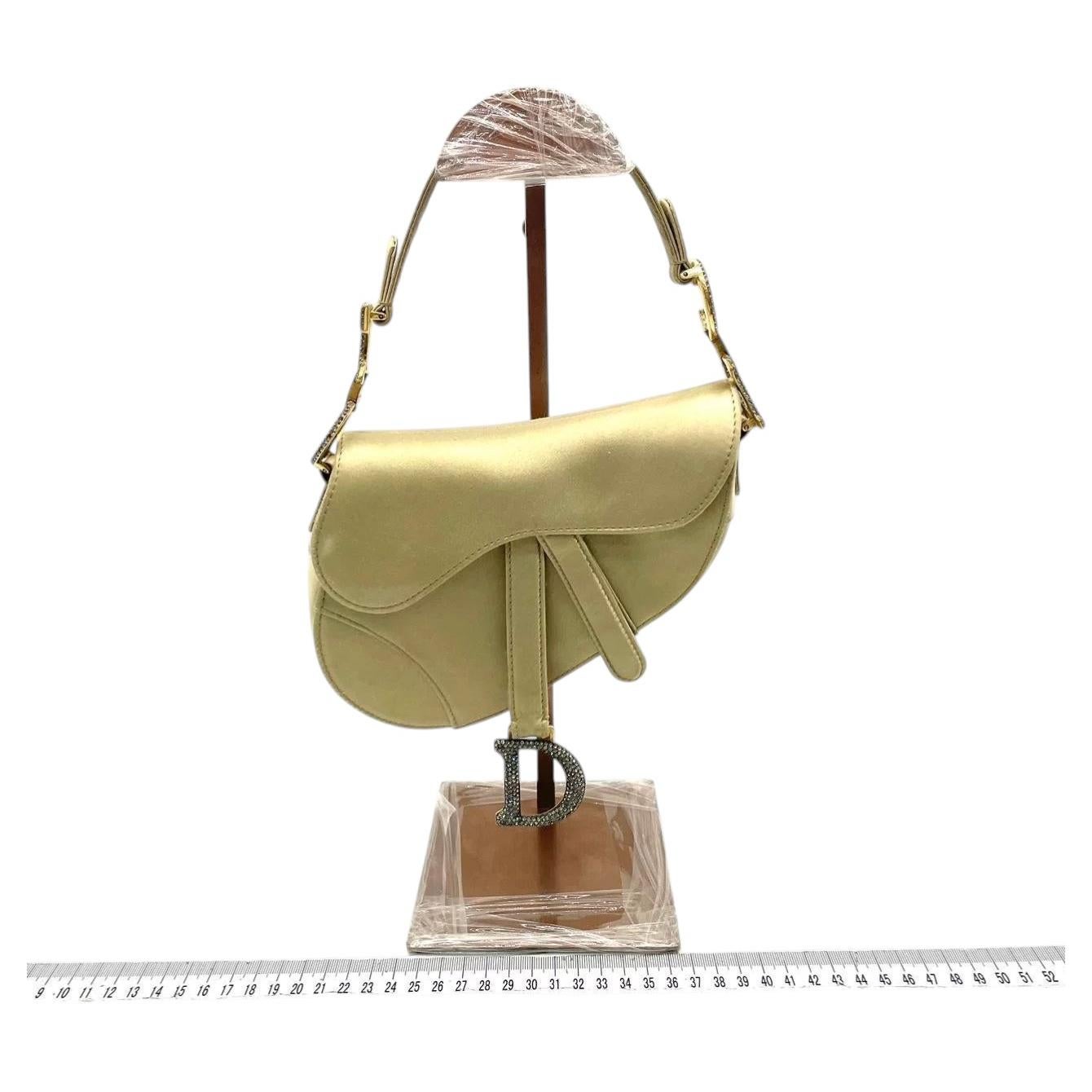 Dior Saddle Mini Silk Handbag Light Gold with crystals For Sale