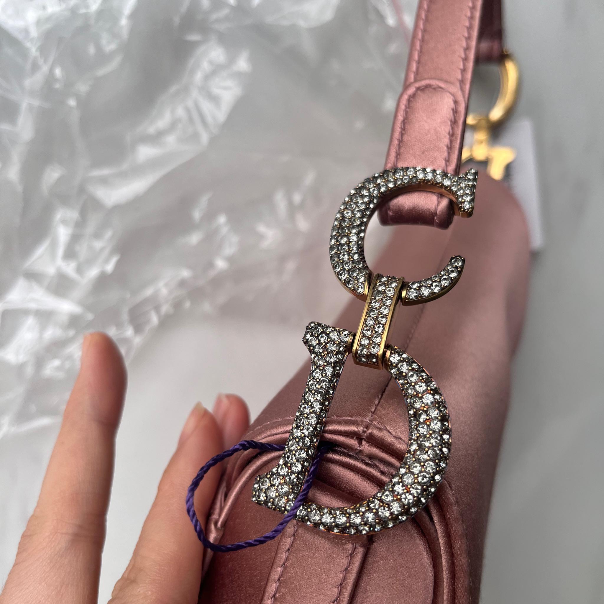 Dior Sattel Mini-Mini-Seidenschal aus Rosenrosa mit Kristallen im Angebot 6
