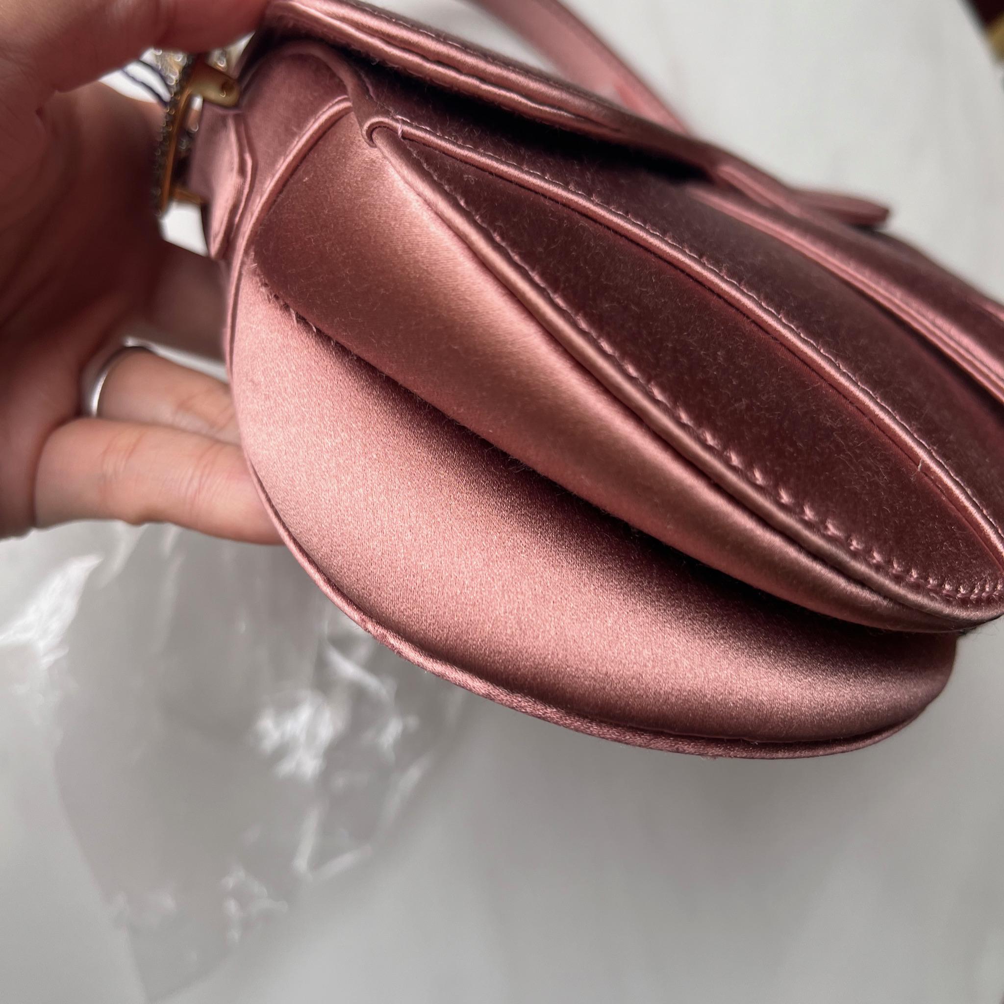 Dior Saddle Mini Silk Rose Pink with crystals For Sale 7