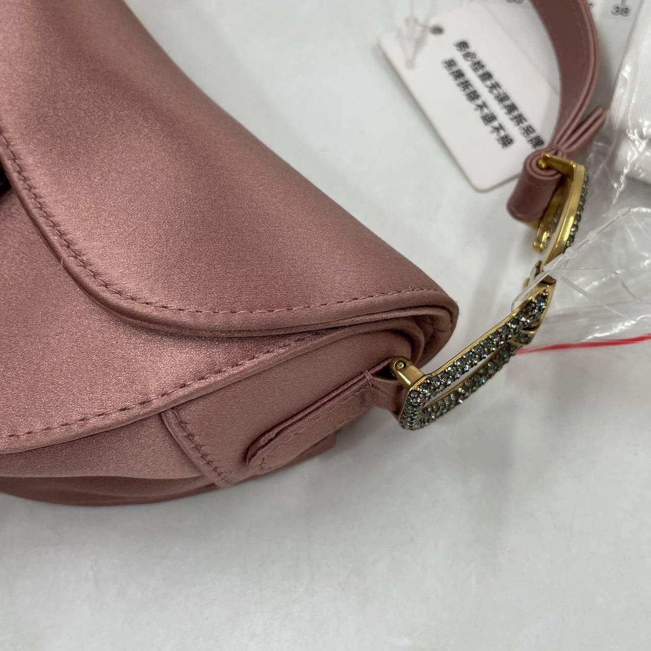 Dior Saddle Mini Silk Rose Pink with crystals For Sale 2