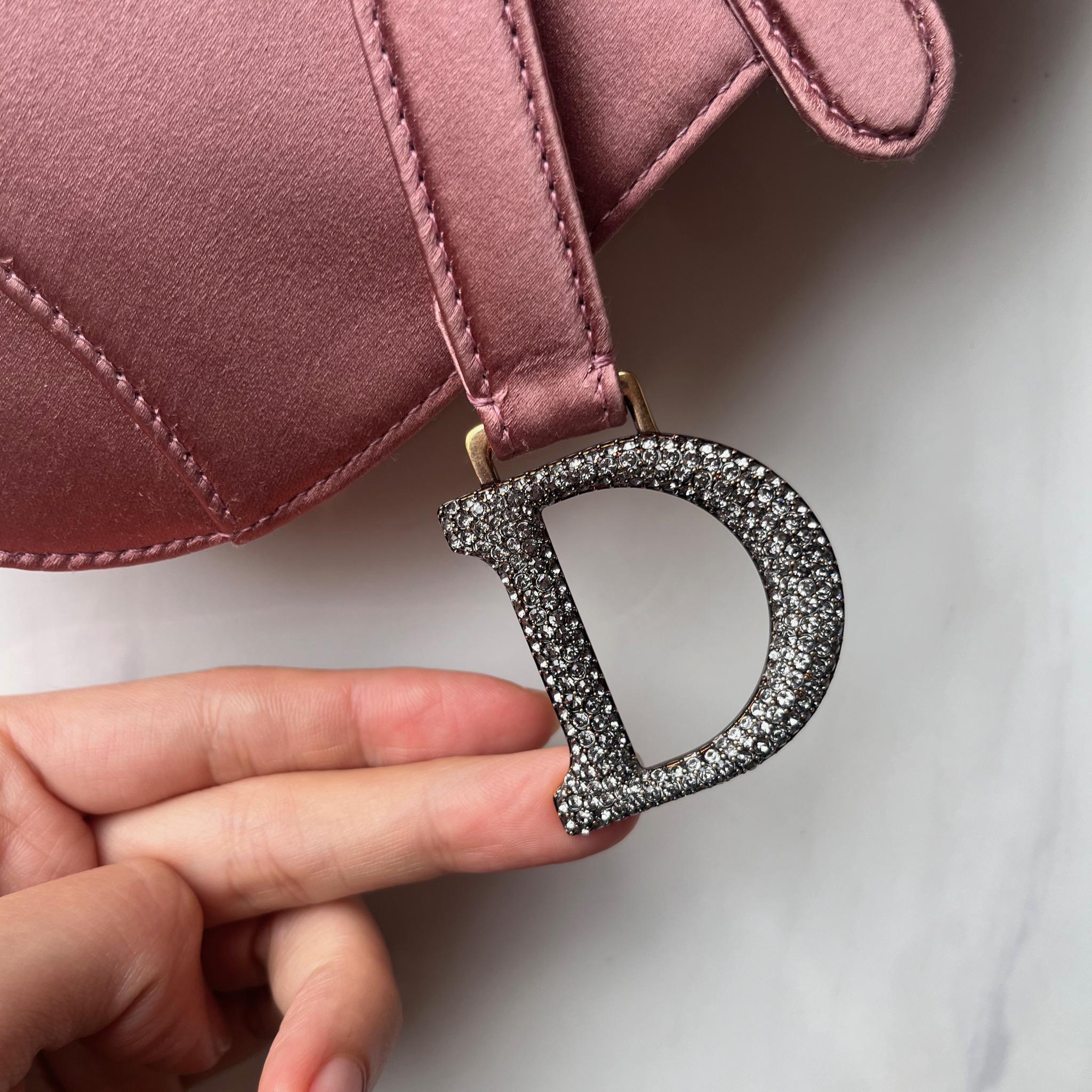 Dior Sattel Mini-Mini-Seidenschal aus Rosenrosa mit Kristallen im Angebot 4