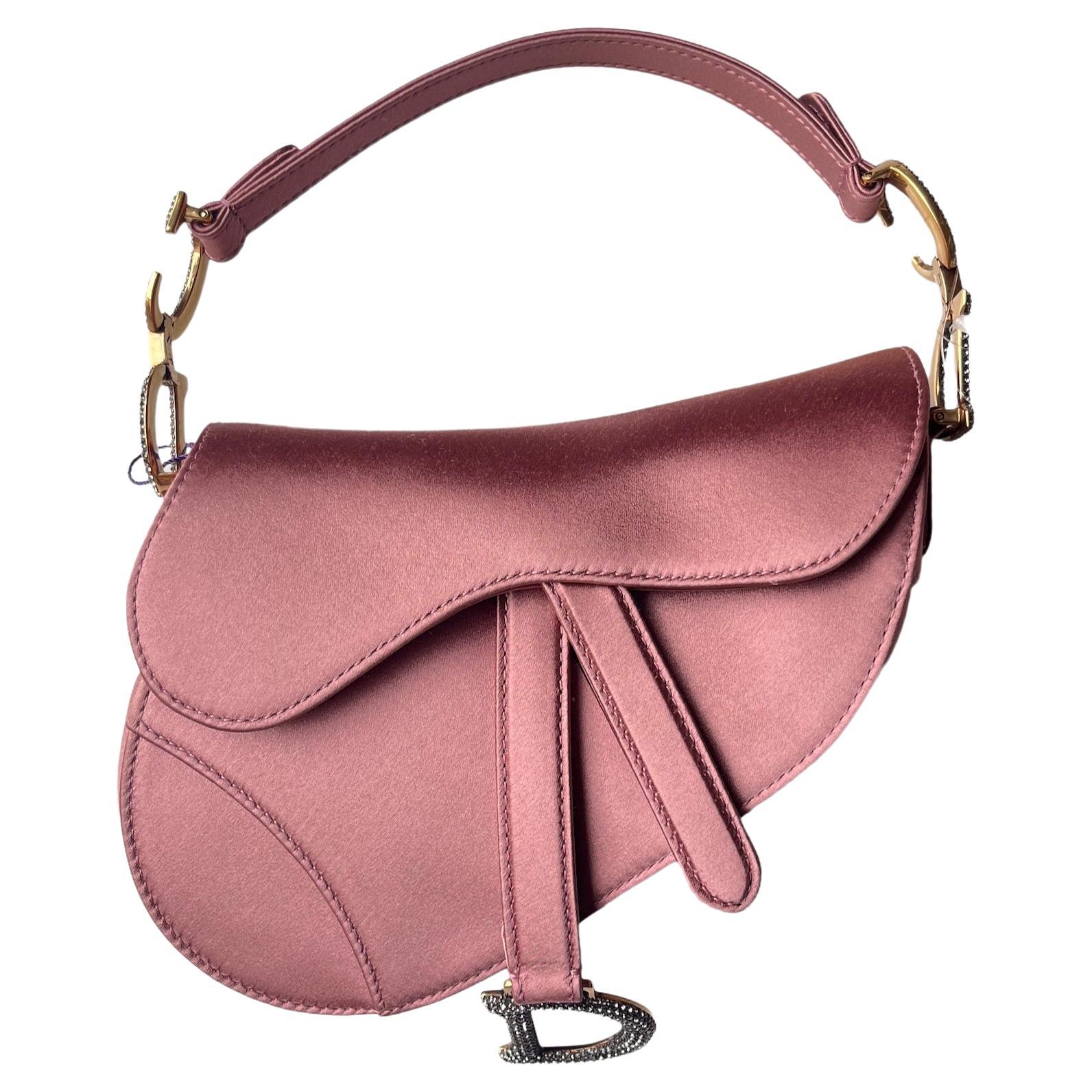 Dior Saddle Mini Silk Rose Pink with crystals For Sale