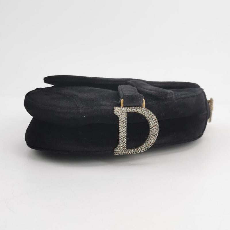 Nero Dior Saddle Mini Borsetta in velluto nero con cristalli in vendita