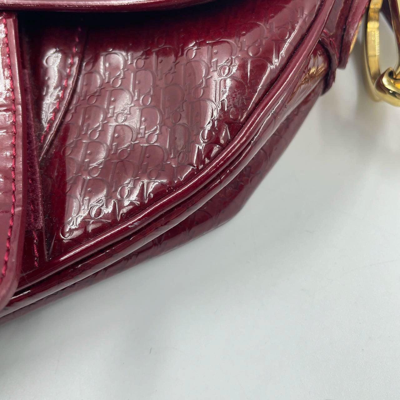 Dior Saddle Mini Vintage Shoulder Bag Burgundy Patent Leather 8