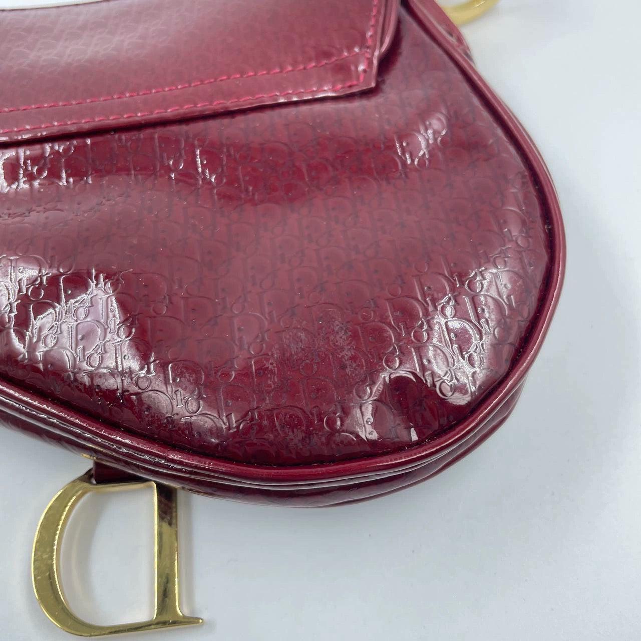 Dior Saddle Mini Vintage Shoulder Bag Burgundy Patent Leather 9