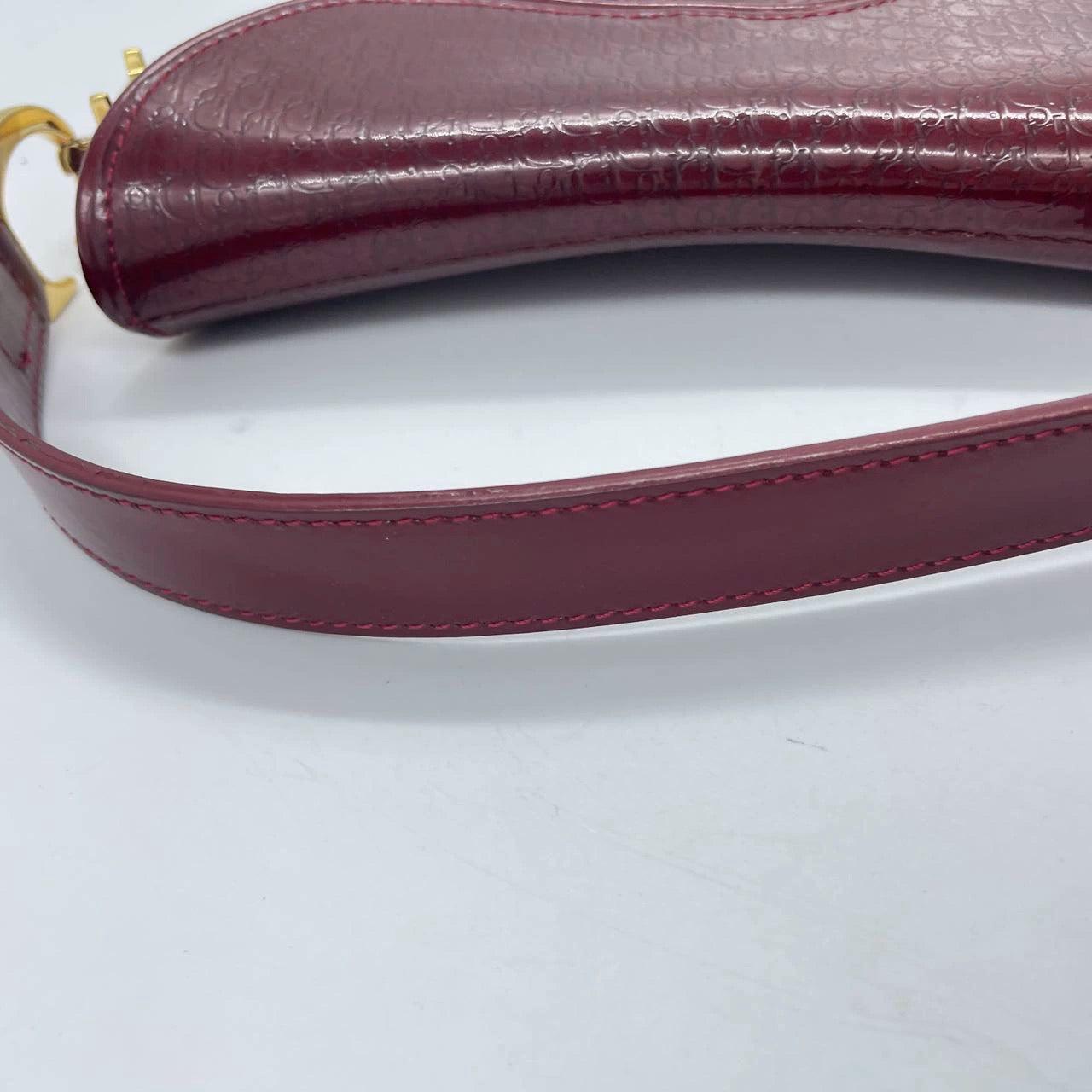 Dior Saddle Mini Vintage Shoulder Bag Burgundy Patent Leather 12