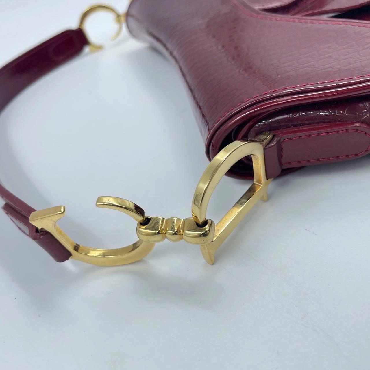 Dior Saddle Mini Vintage Shoulder Bag Burgundy Patent Leather 13