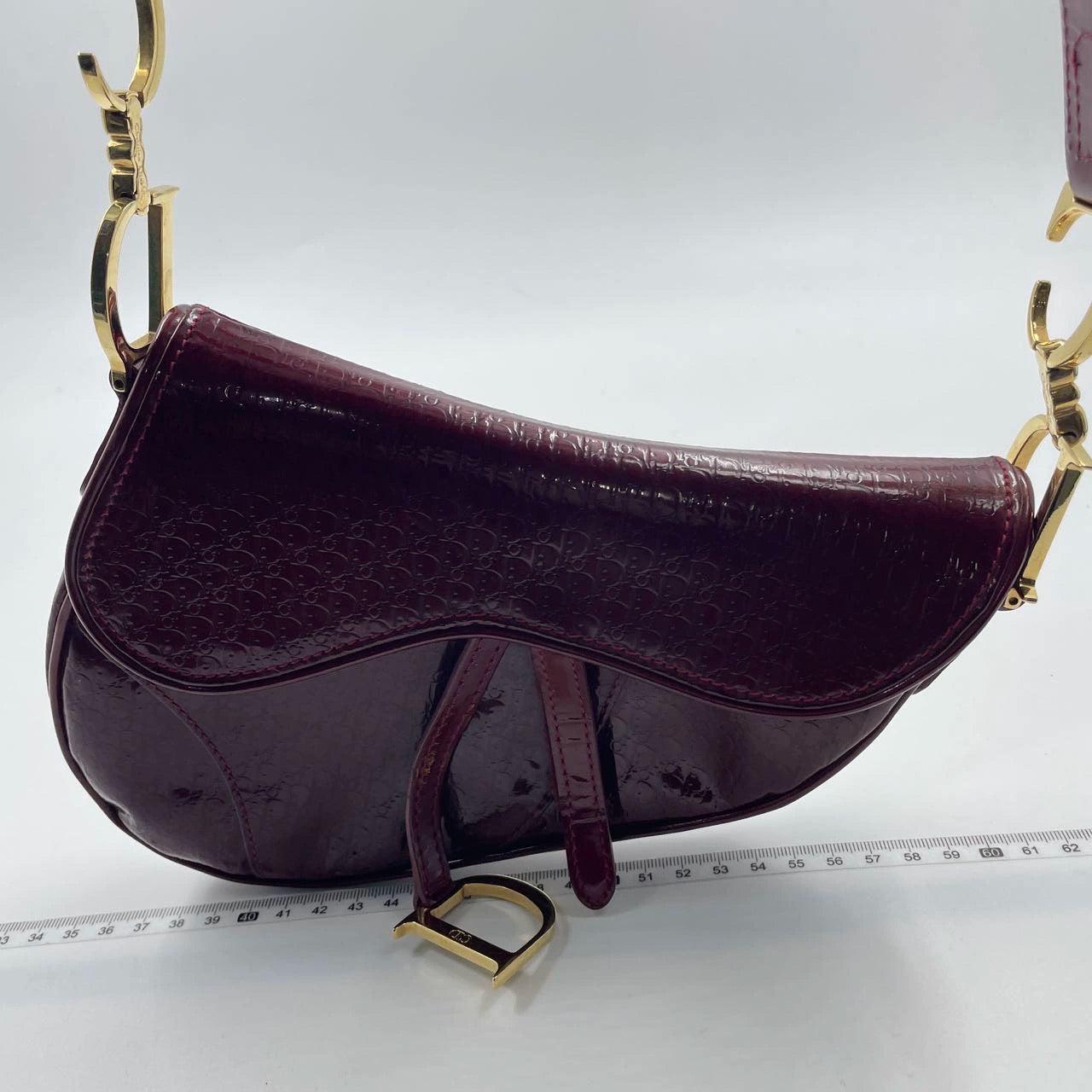 Brown Dior Saddle Mini Vintage Shoulder Bag Burgundy Patent Leather