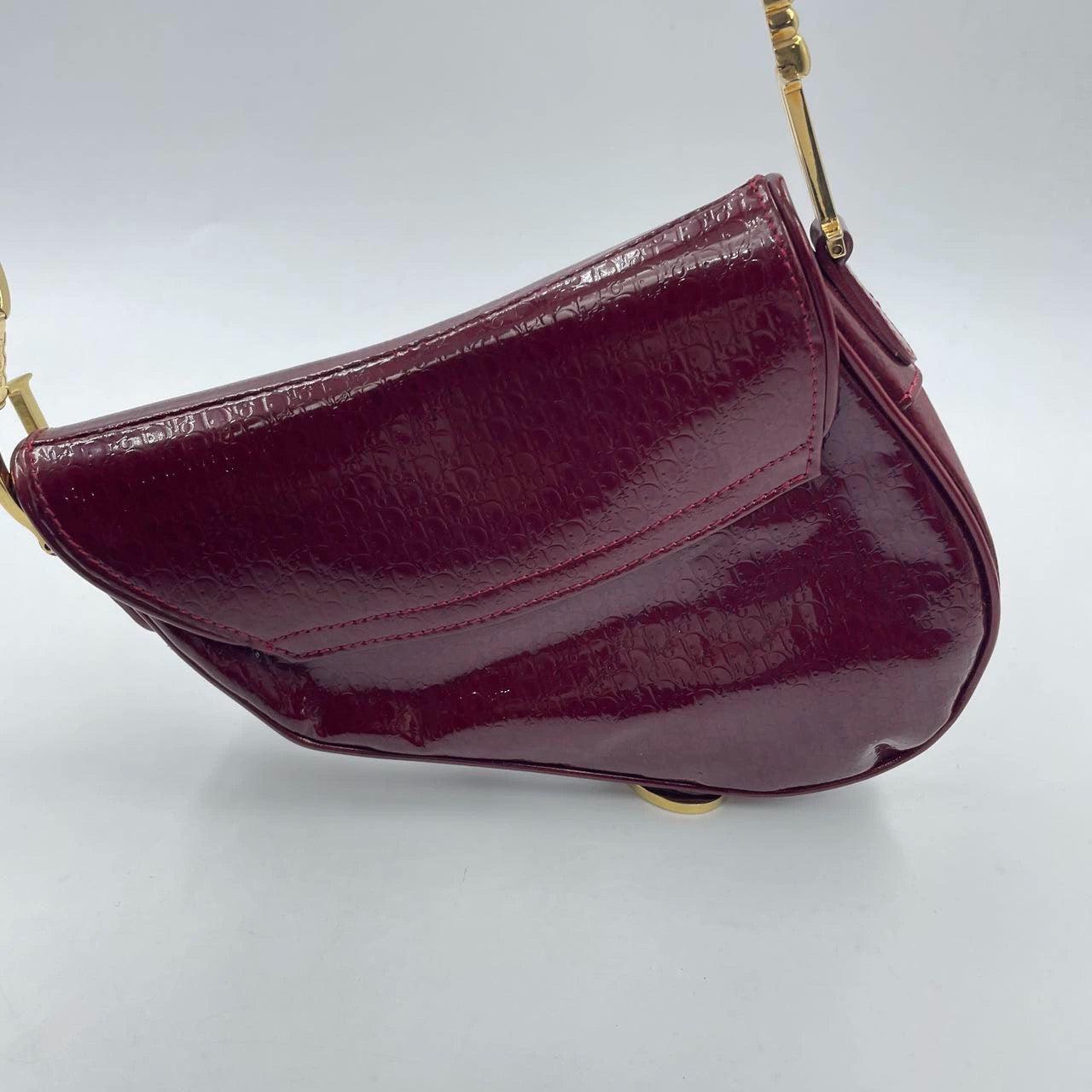 Dior Saddle Mini Vintage Shoulder Bag Burgundy Patent Leather In Good Condition In AUBERVILLIERS, FR