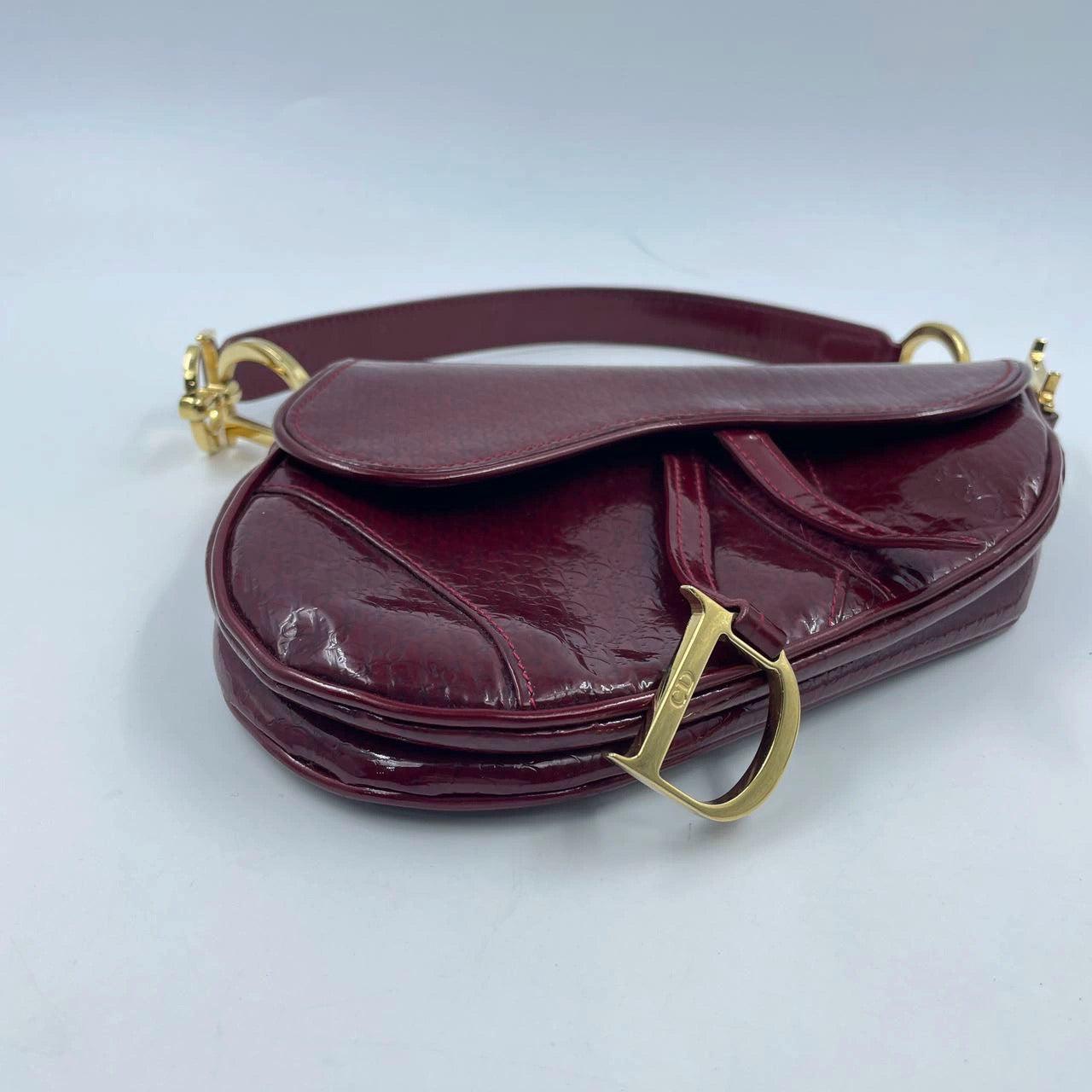 Dior Saddle Mini Vintage Shoulder Bag Burgundy Patent Leather 3