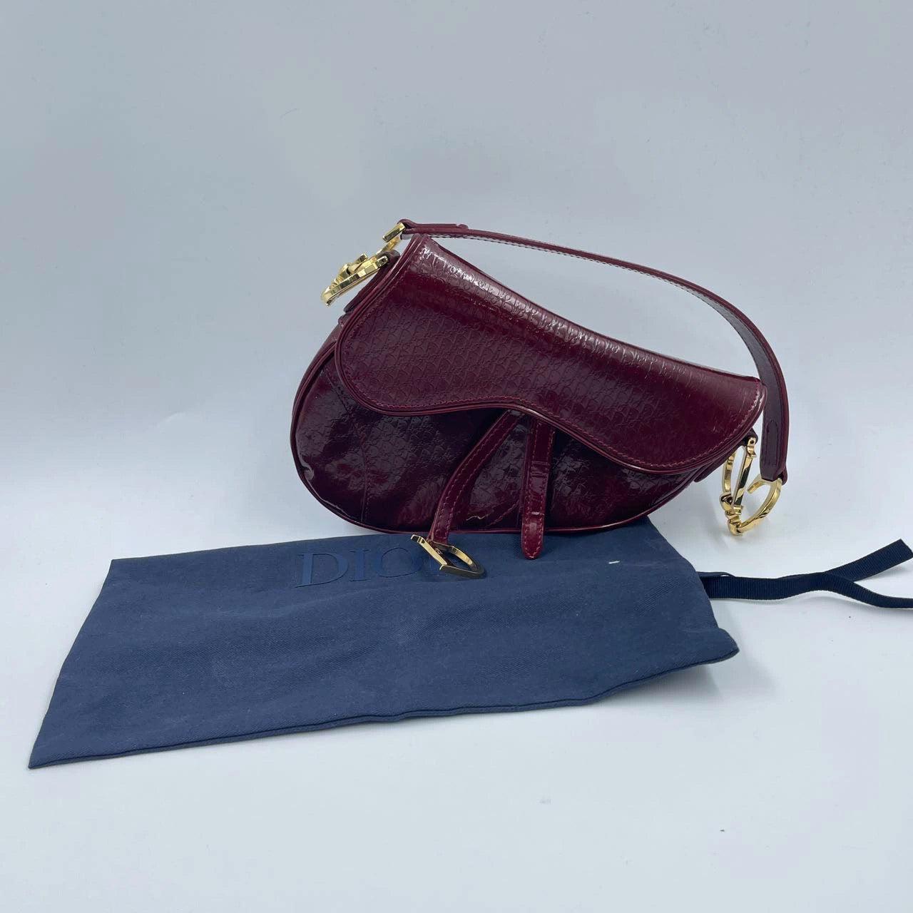 Dior Saddle Mini Vintage Shoulder Bag Burgundy Patent Leather 4