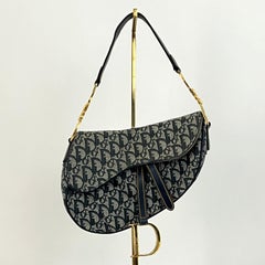 DIOR Sac à main en cuir et toile bleu marine 2000