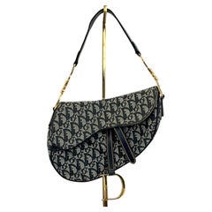 DIOR Sac à main en cuir et toile bleu marine 2000