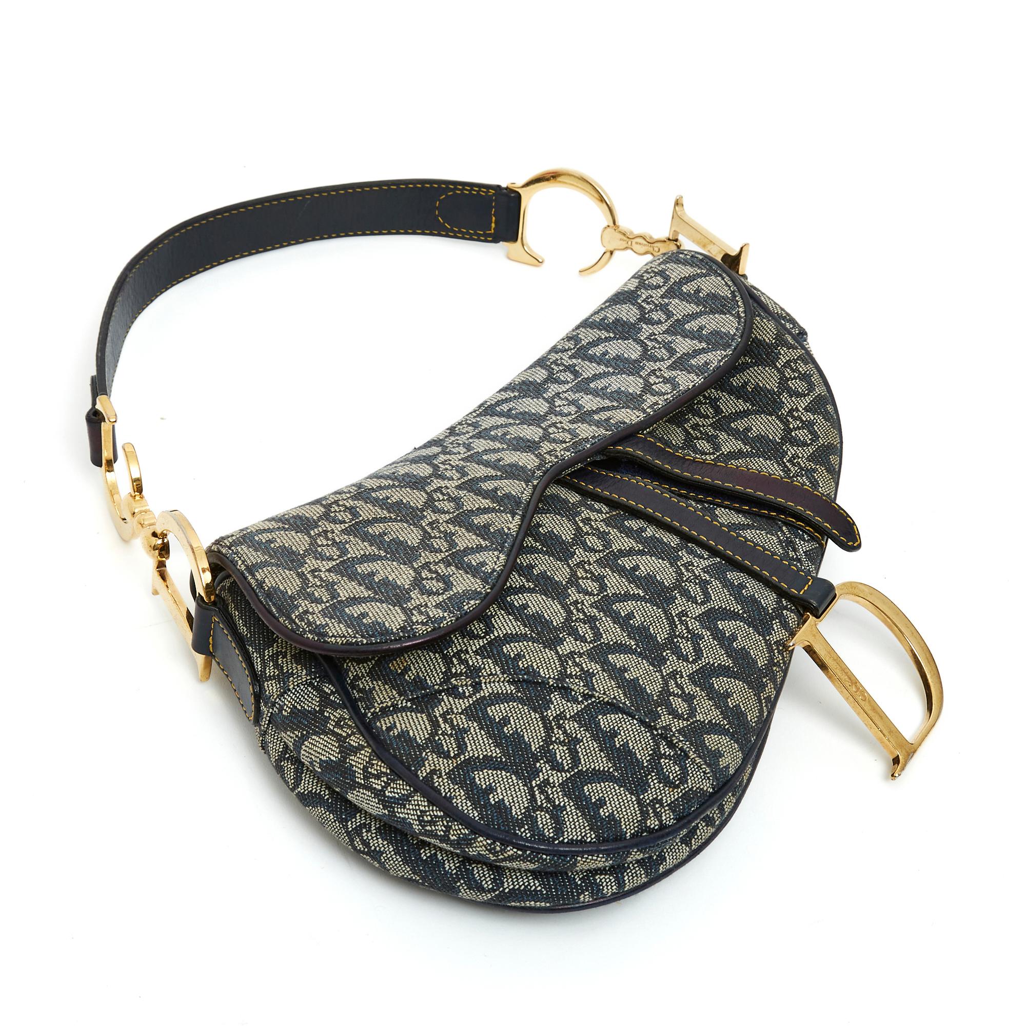 Dior Saddle Pouch With Chain Blue Dior Oblique Jacquard GHW