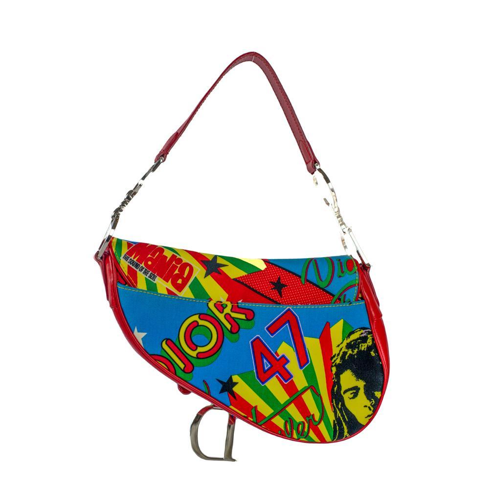 Nero Borsa a tracolla DIOR Saddle in cotone rosso