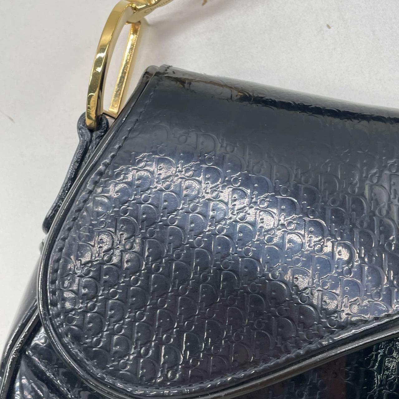 Dior Saddle Small Vintage Shoulder Bag Black Patent Leather For Sale 7