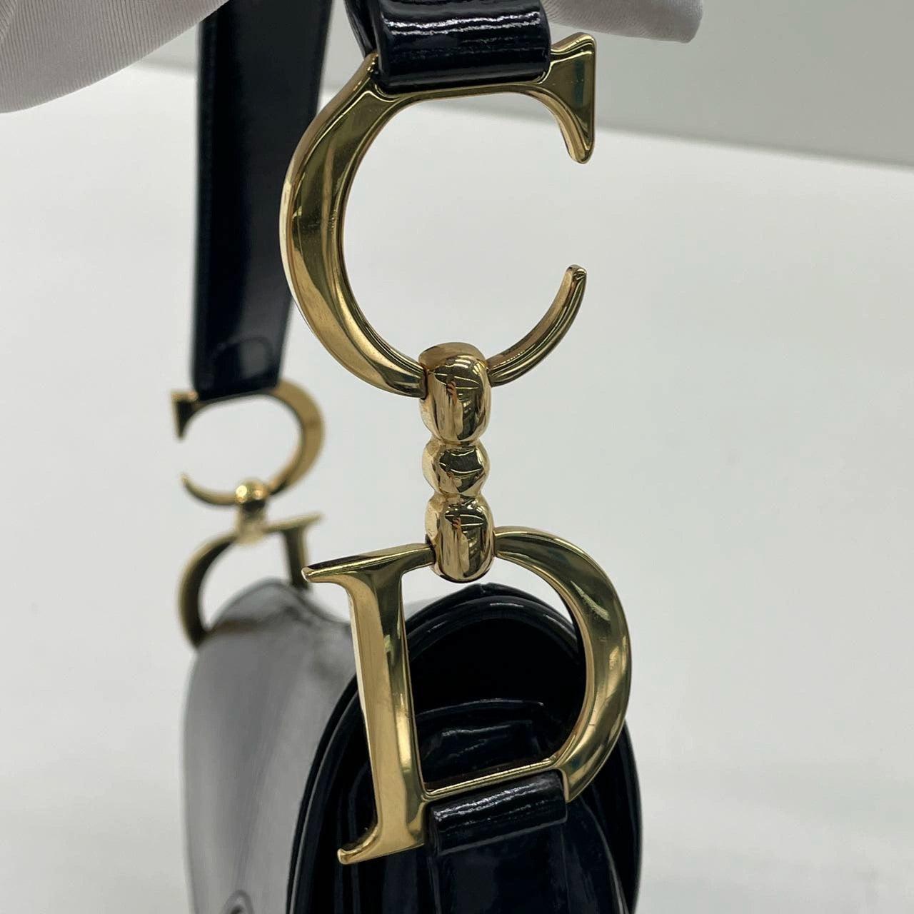 Dior Saddle Small Vintage Shoulder Bag Black Patent Leather For Sale 11