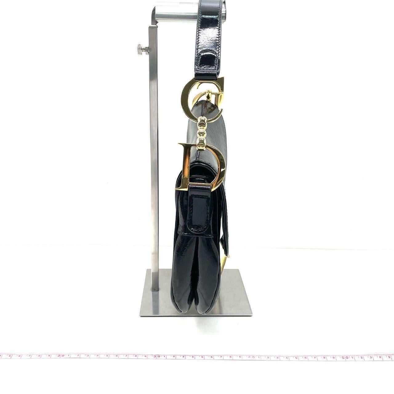 Dior Saddle Small Vintage Shoulder Bag Black Patent Leather For Sale 1