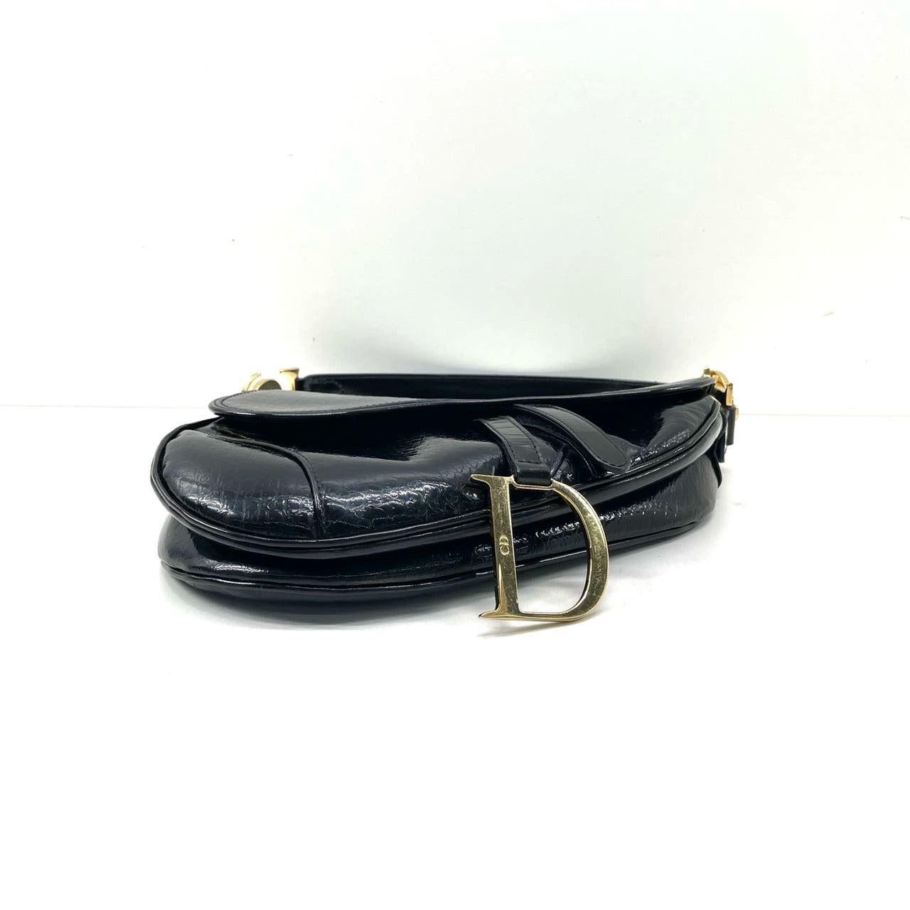Dior Saddle Small Vintage Shoulder Bag Black Patent Leather For Sale 2