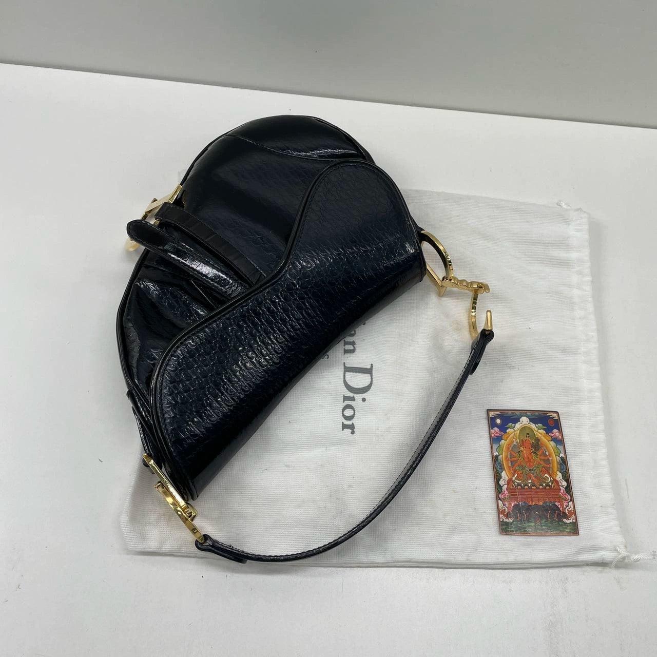 Dior Saddle Small Vintage Shoulder Bag Black Patent Leather For Sale 3