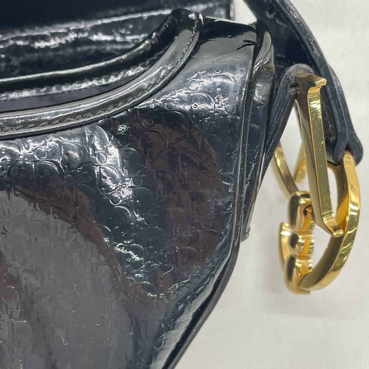 Dior Saddle Small Vintage Shoulder Bag Black Patent Leather For Sale 4