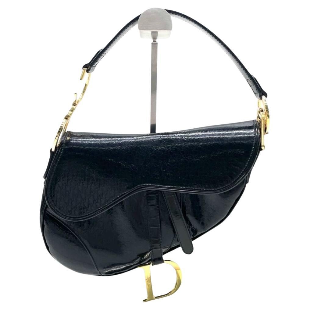 Dior Saddle Small Vintage Shoulder Bag Black Patent Leather For Sale