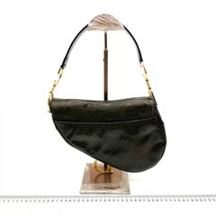 Dior Saddle Small Vintage Shoulder Bag Dark Green Oblique Print Patent Leather