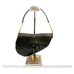 Dior Saddle Small Vintage Shoulder Bag Dark Green Oblique Print Patent Leather