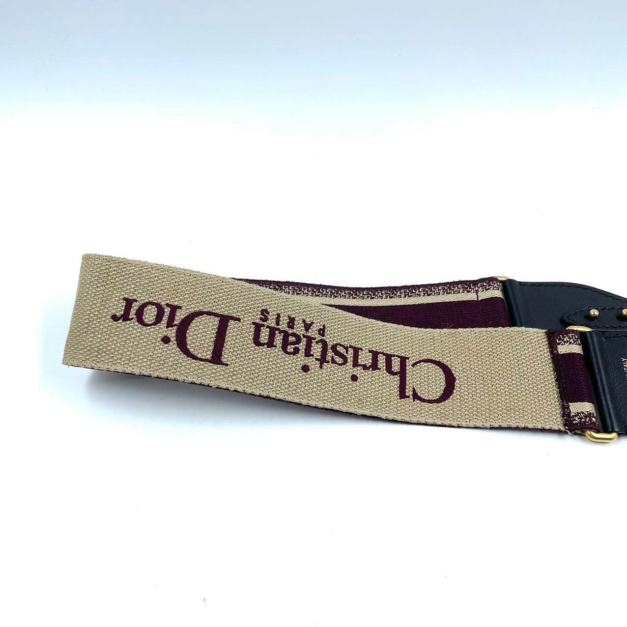 Black Dior Saddle Strap maroon canvas with Dior Logo For Sale