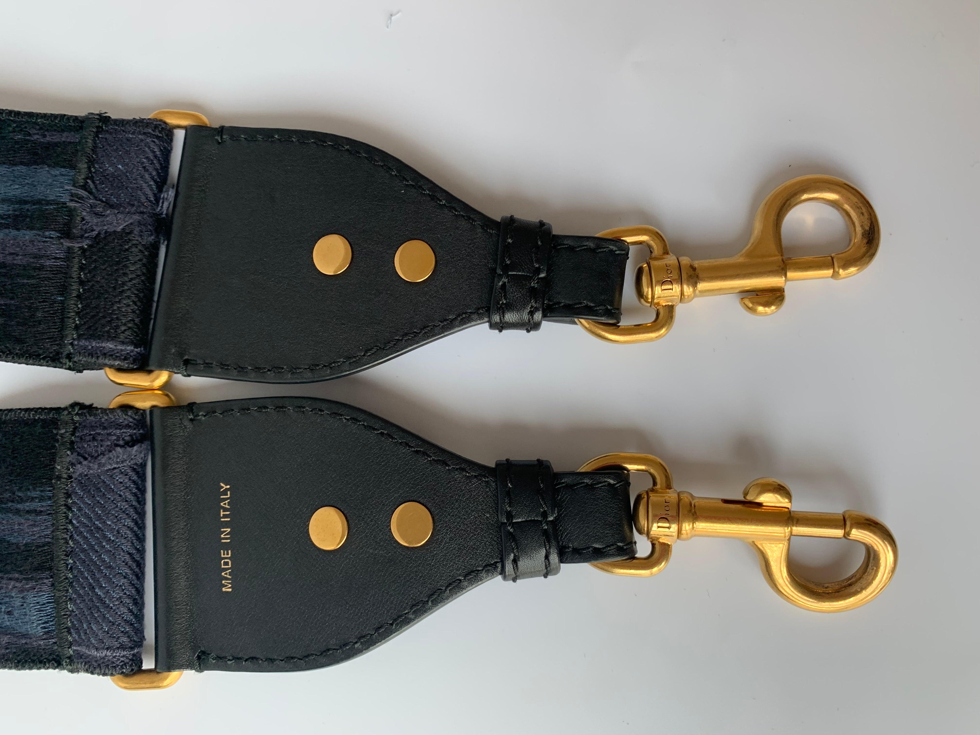 Black Dior Saddle Strap Navy canvas with Dior Logo and Metal For Sale