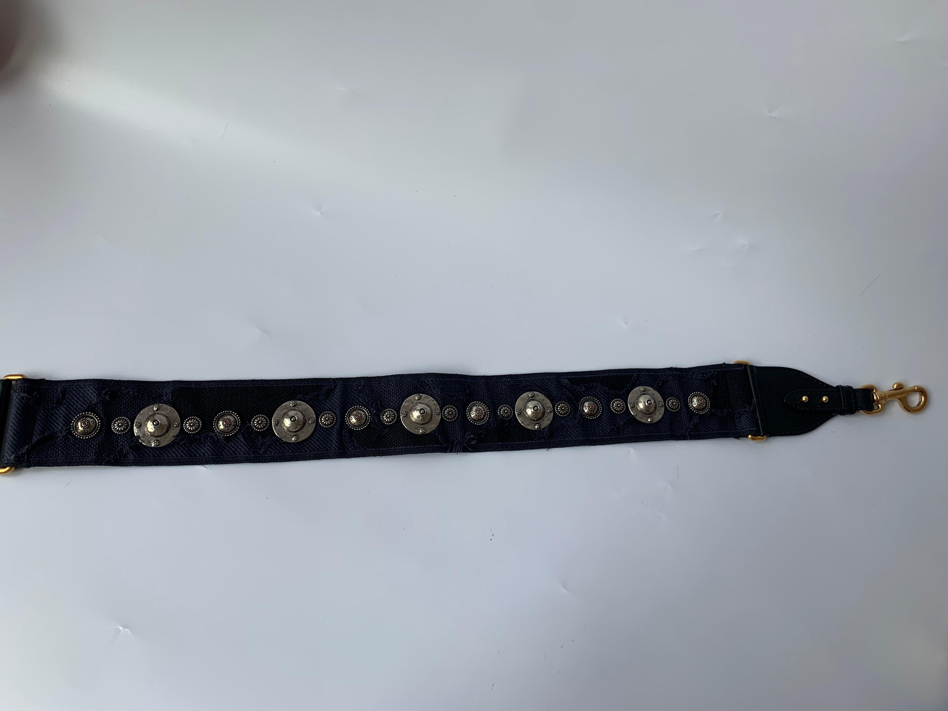Women's Dior Saddle Strap Navy canvas with Dior Logo and Metal For Sale