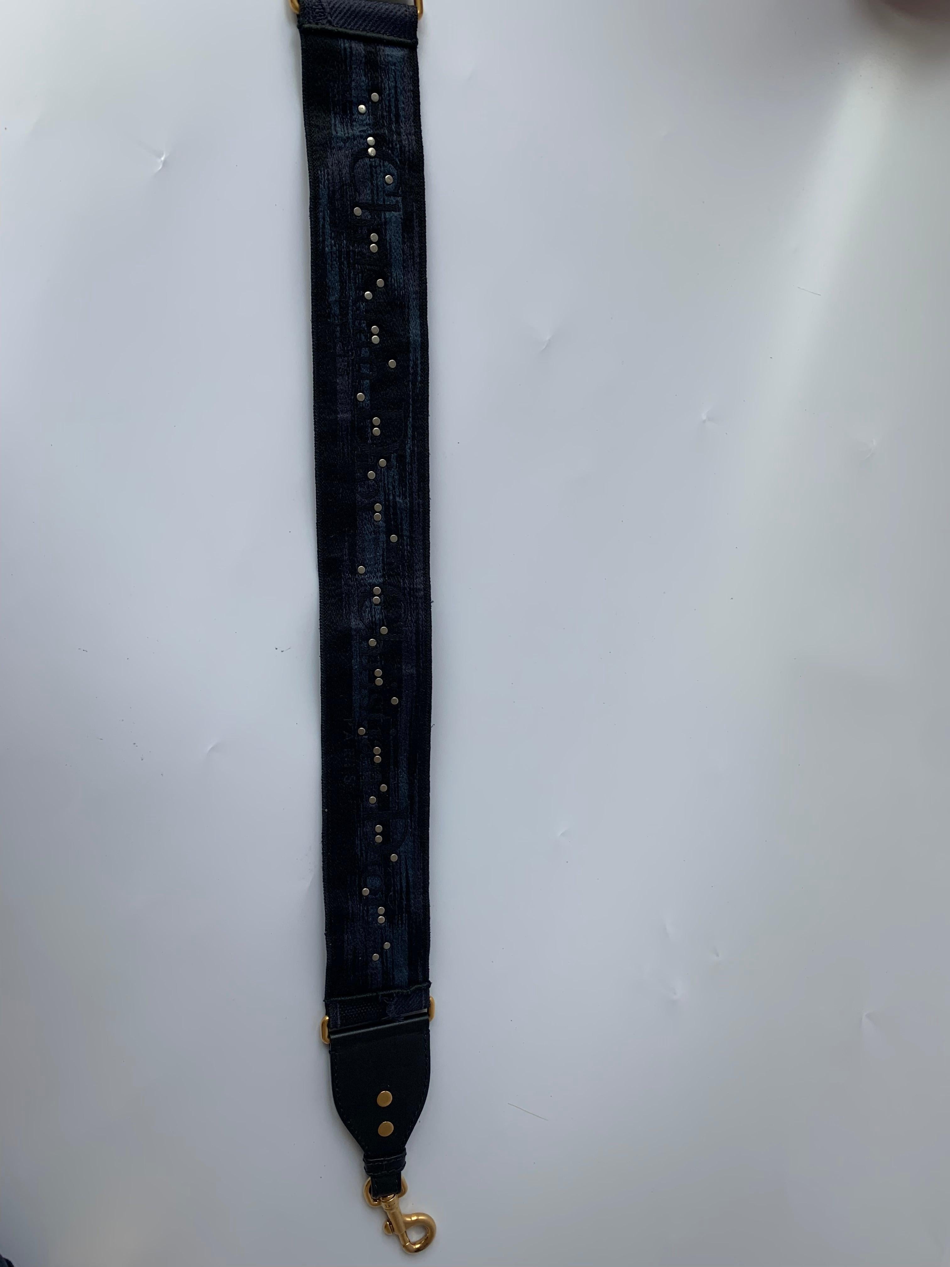 Dior Saddle Strap Navy canvas with Dior Logo and Metal For Sale 1