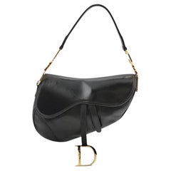 Dior Saddle Vintage 2000 Goatskin Leather Black with Gold Hardware