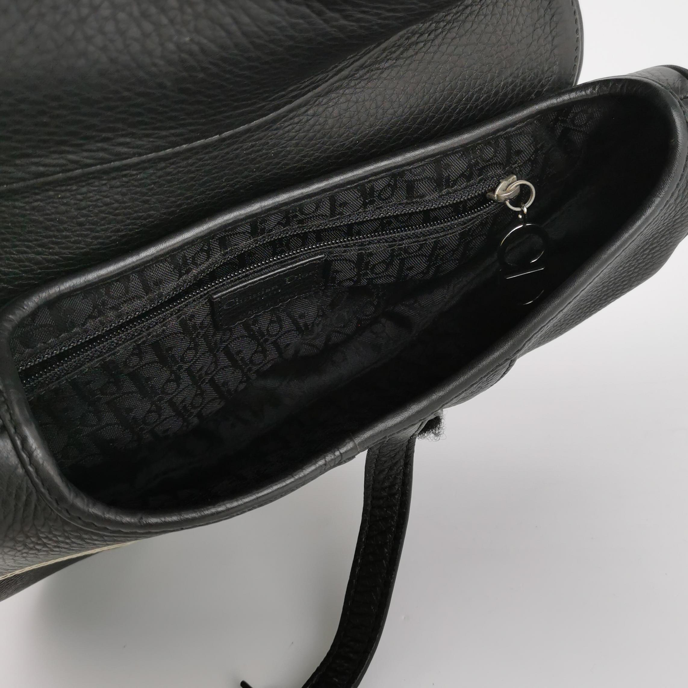 Dior Saddle Vintage Black Calfskin Leather With White Stitching Silver Hardware For Sale 6