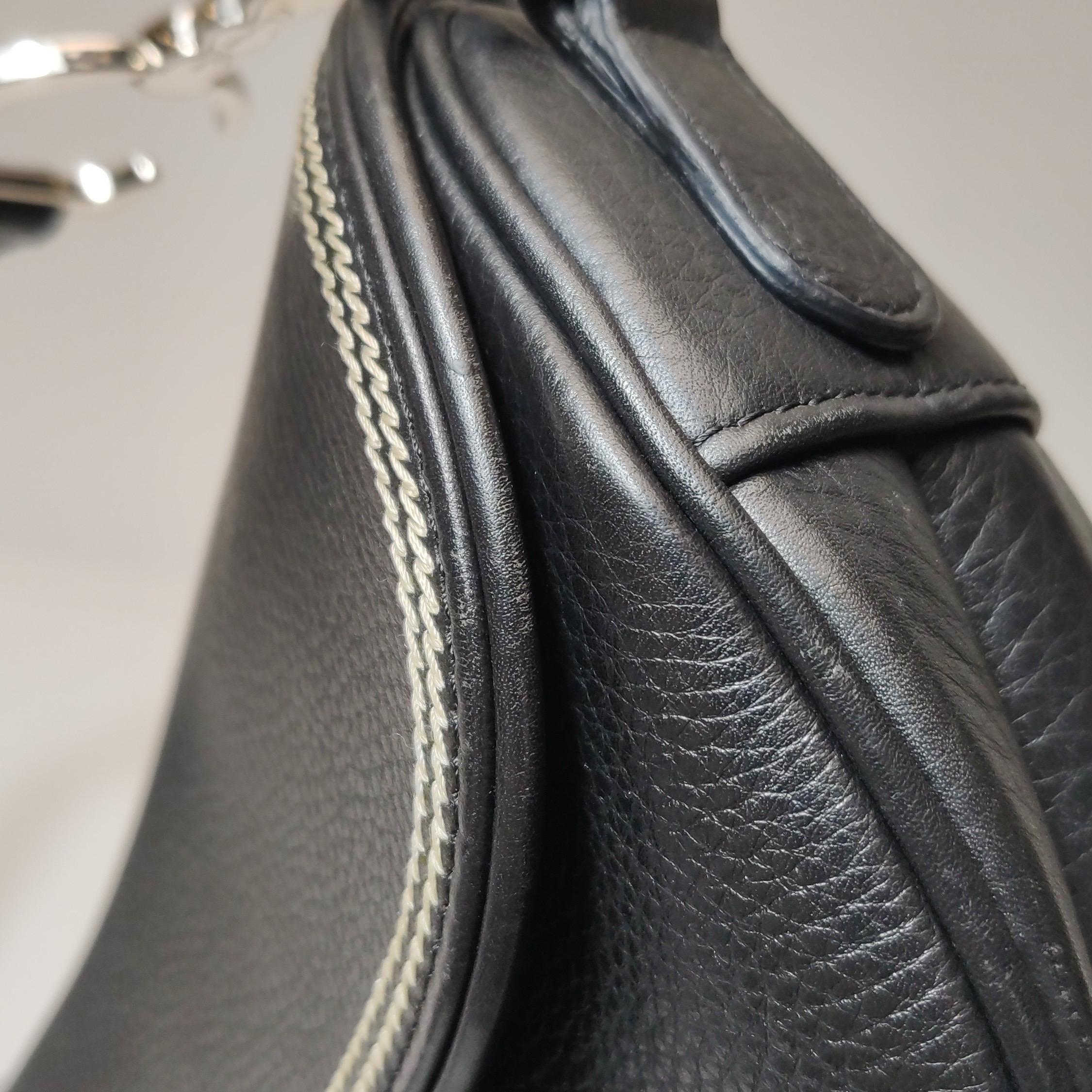 Dior Saddle Vintage Black Calfskin Leather With White Stitching Silver Hardware For Sale 13