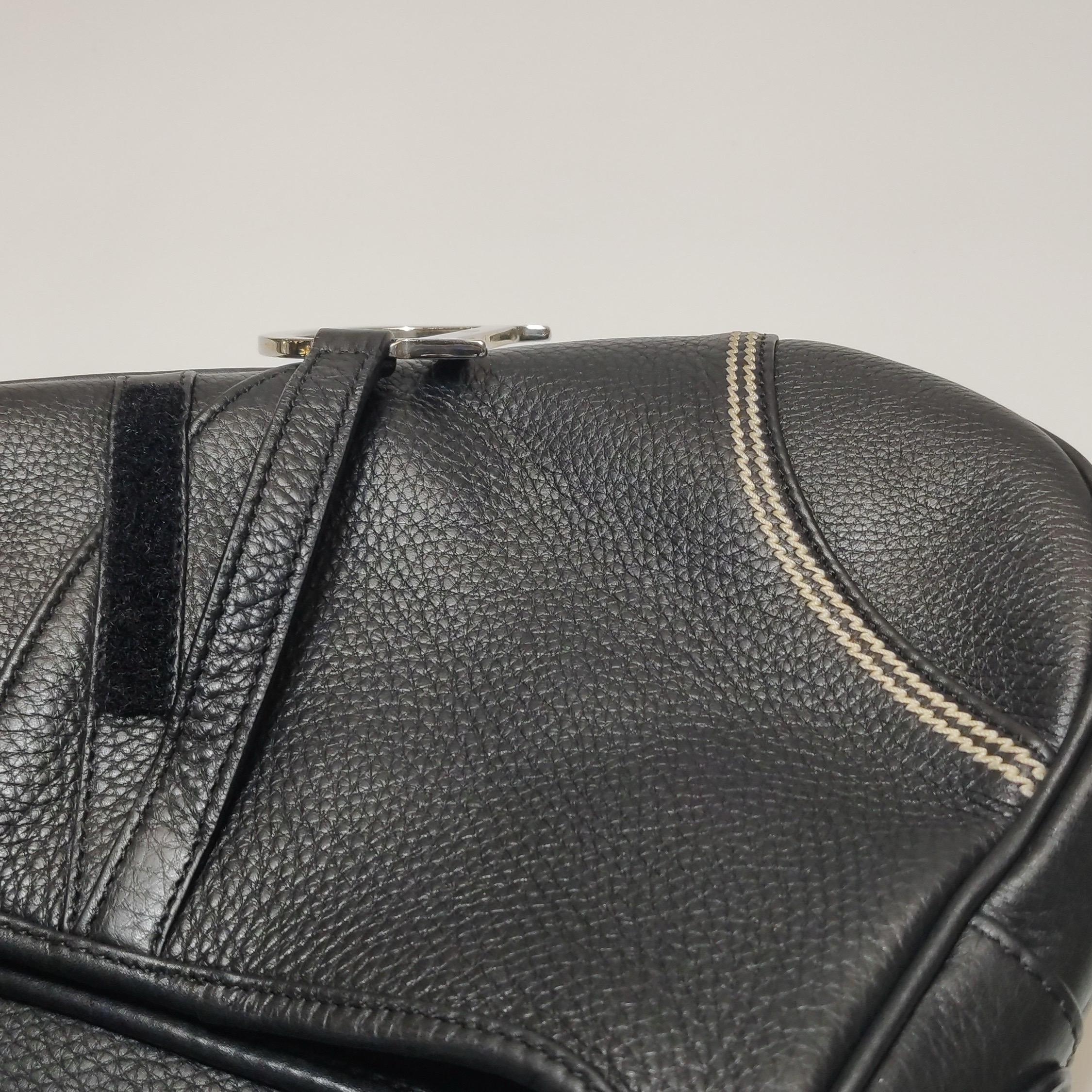 Dior Saddle Vintage Black Calfskin Leather With White Stitching Silver Hardware For Sale 14