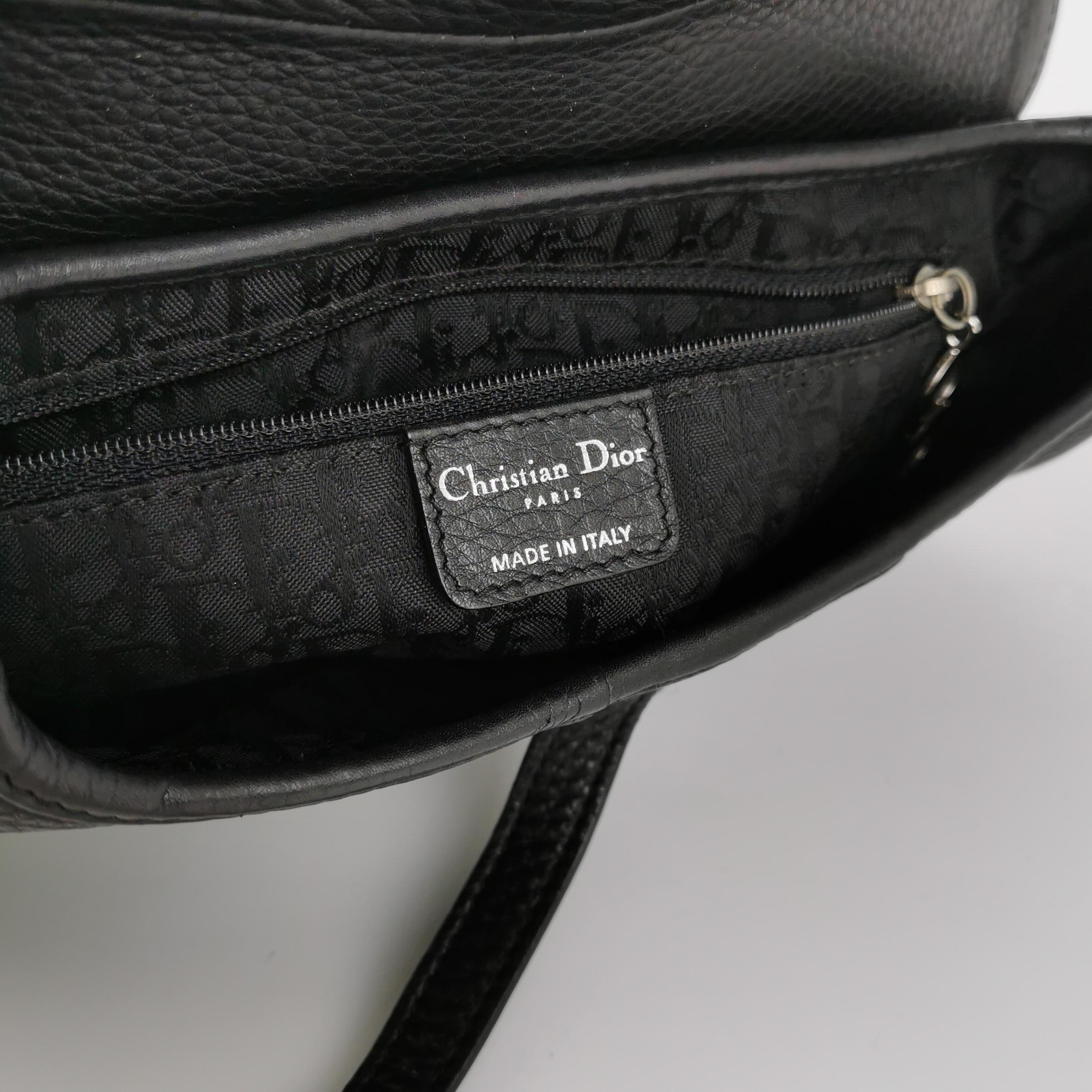 Dior Saddle Vintage Black Calfskin Leather With White Stitching Silver Hardware For Sale 2