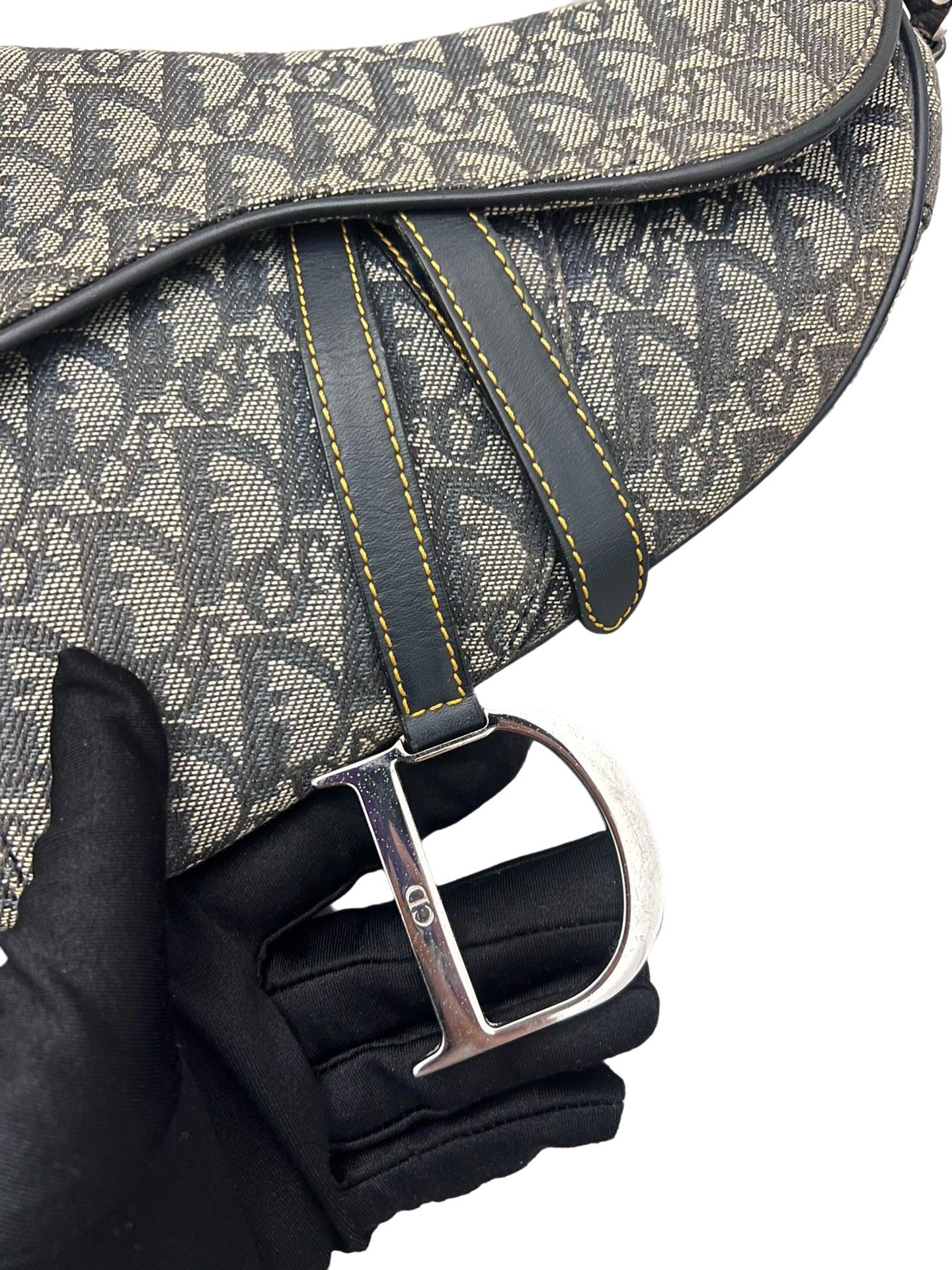 Dior Saddle Vintage Black Oblique Shoulder Bag Silver Hardware For Sale 7