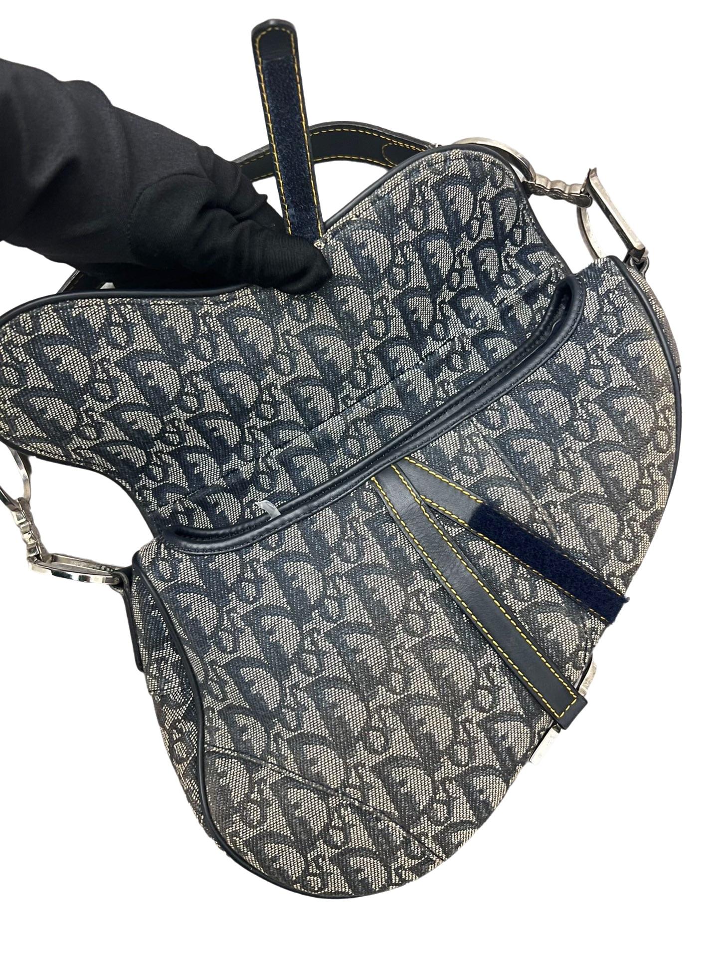 Dior Saddle Vintage Black Oblique Shoulder Bag Silver Hardware 11