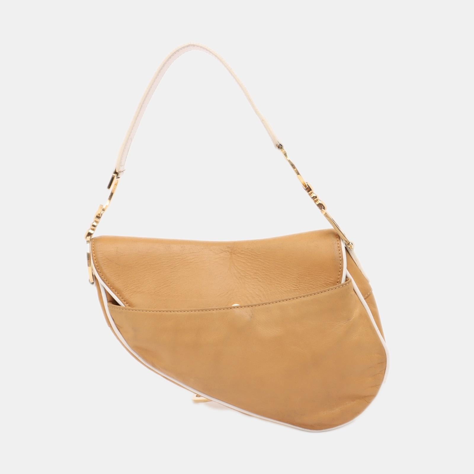 Dior Saddle Vintage Brown Leder und Seide Innenraum Umhängetasche Damen im Angebot