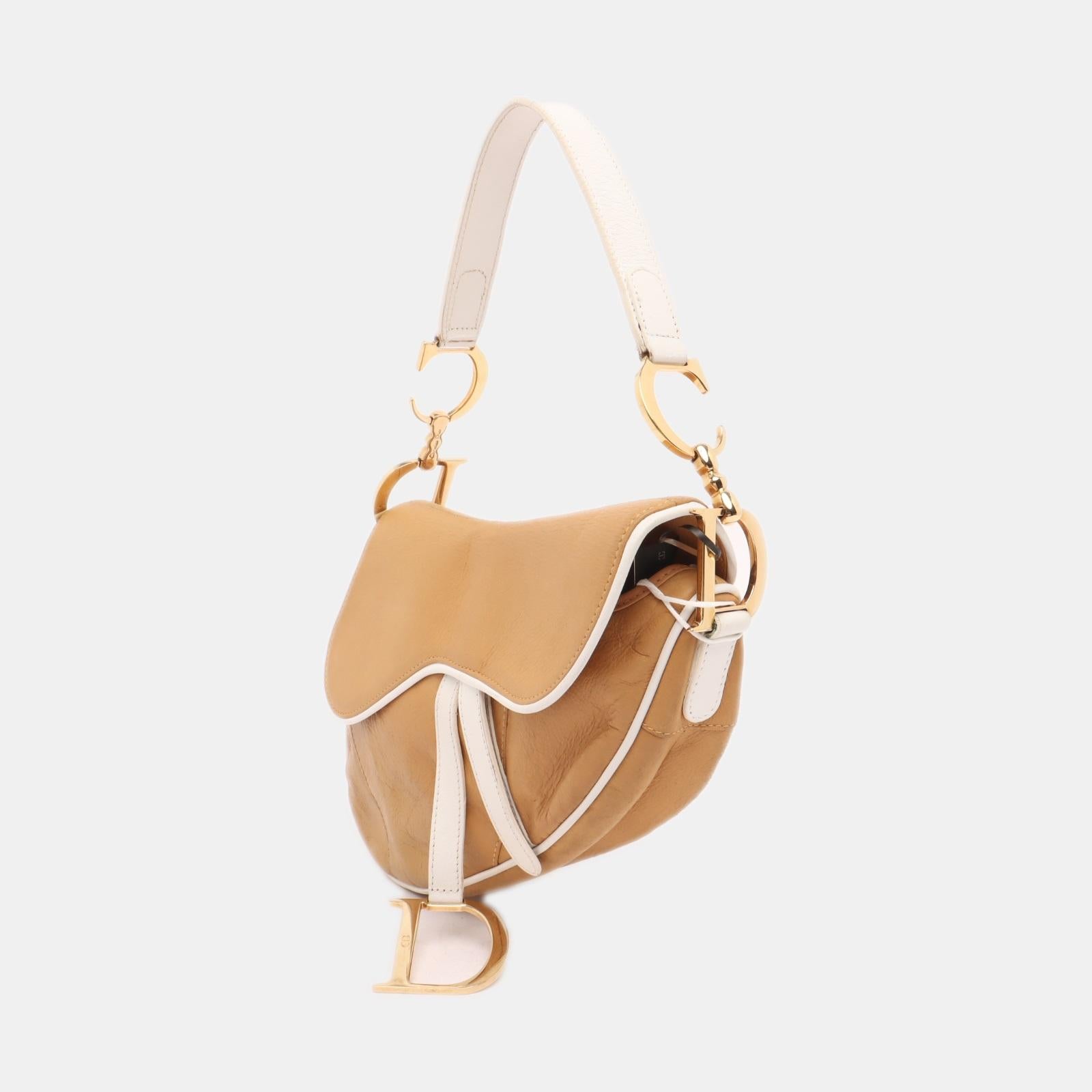 Dior Saddle Vintage Brown Leder und Seide Innenraum Umhängetasche im Angebot 1