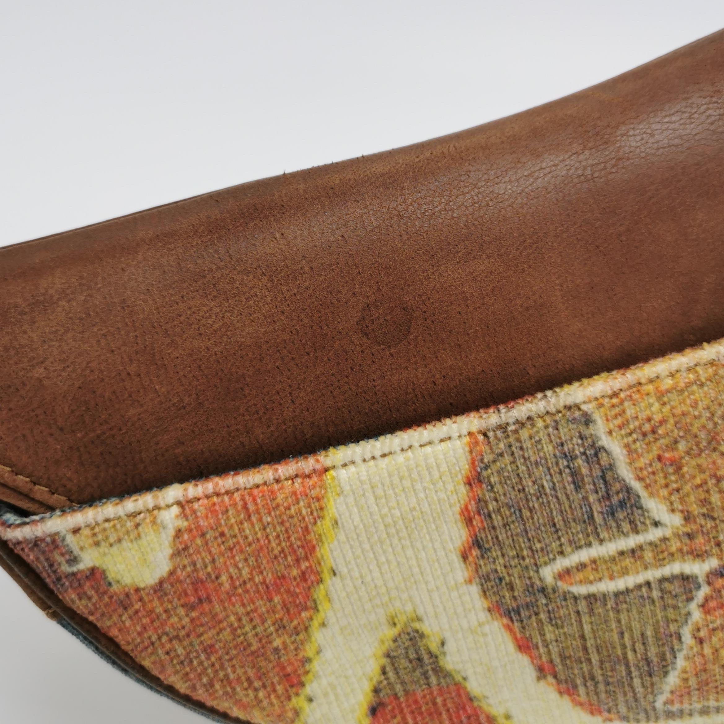 Dior Saddle Vintage Brown Leather Printed Velvet Gold Hardware Shoulder Bag For Sale 4