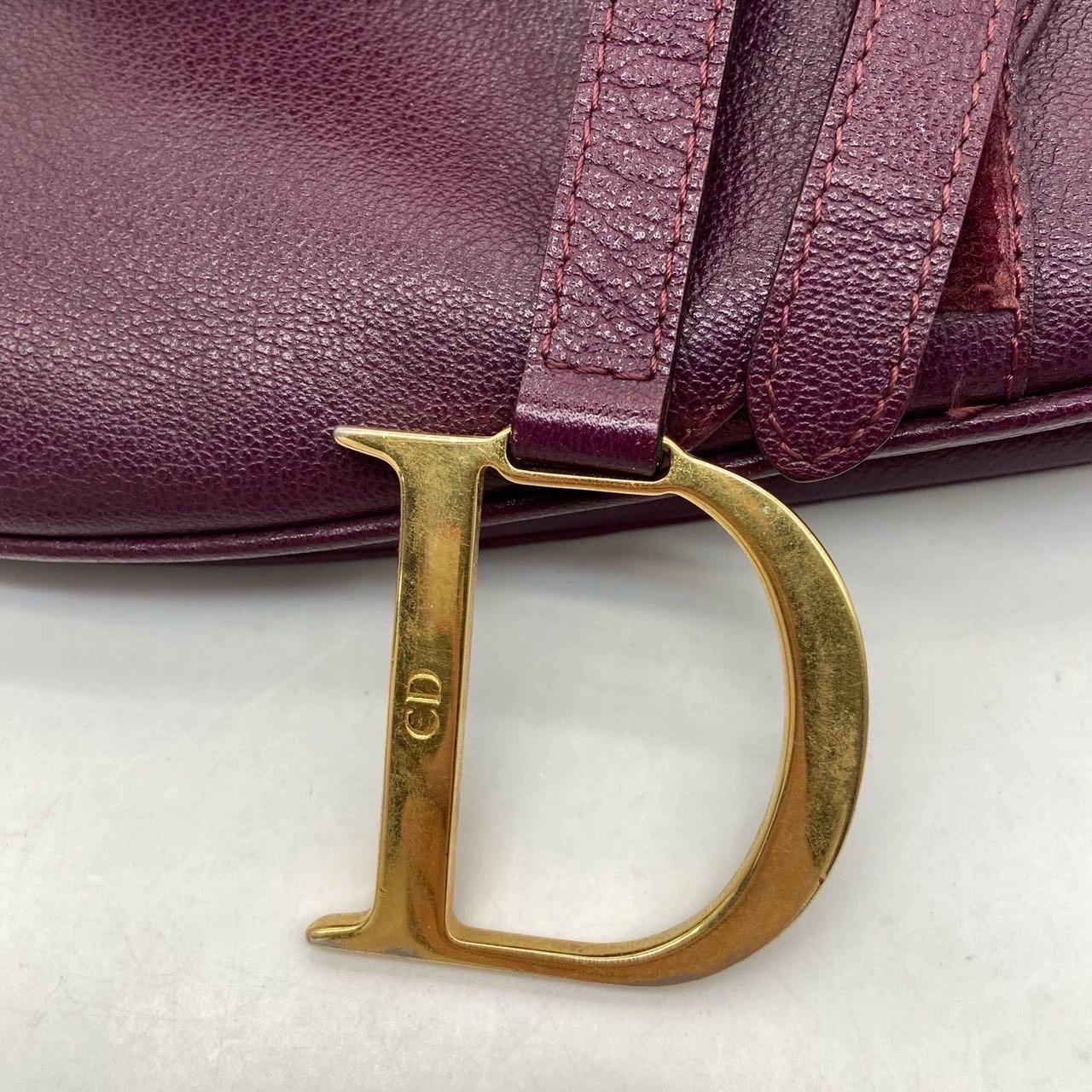 Dior Saddle Vintage Burgundy Purple Wine Calfskin Leather Gold Hardware Shoulder en vente 5