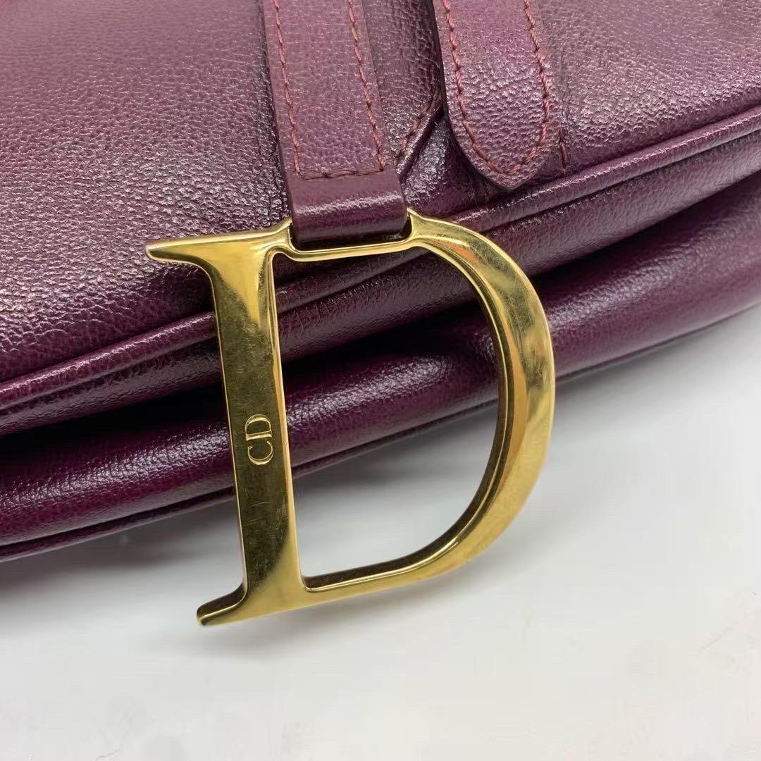 Dior Saddle Vintage Burgundy Purple Wine Calfskin Leather Gold Hardware Shoulder en vente 5