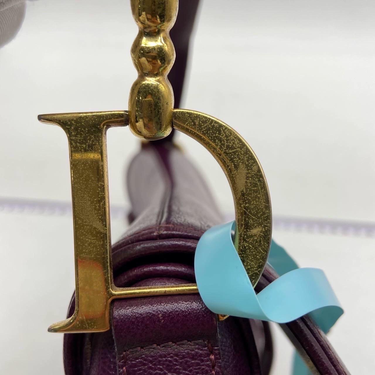 Dior Saddle Vintage Burgundy Purple Wine Calfskin Leather Gold Hardware Shoulder en vente 6