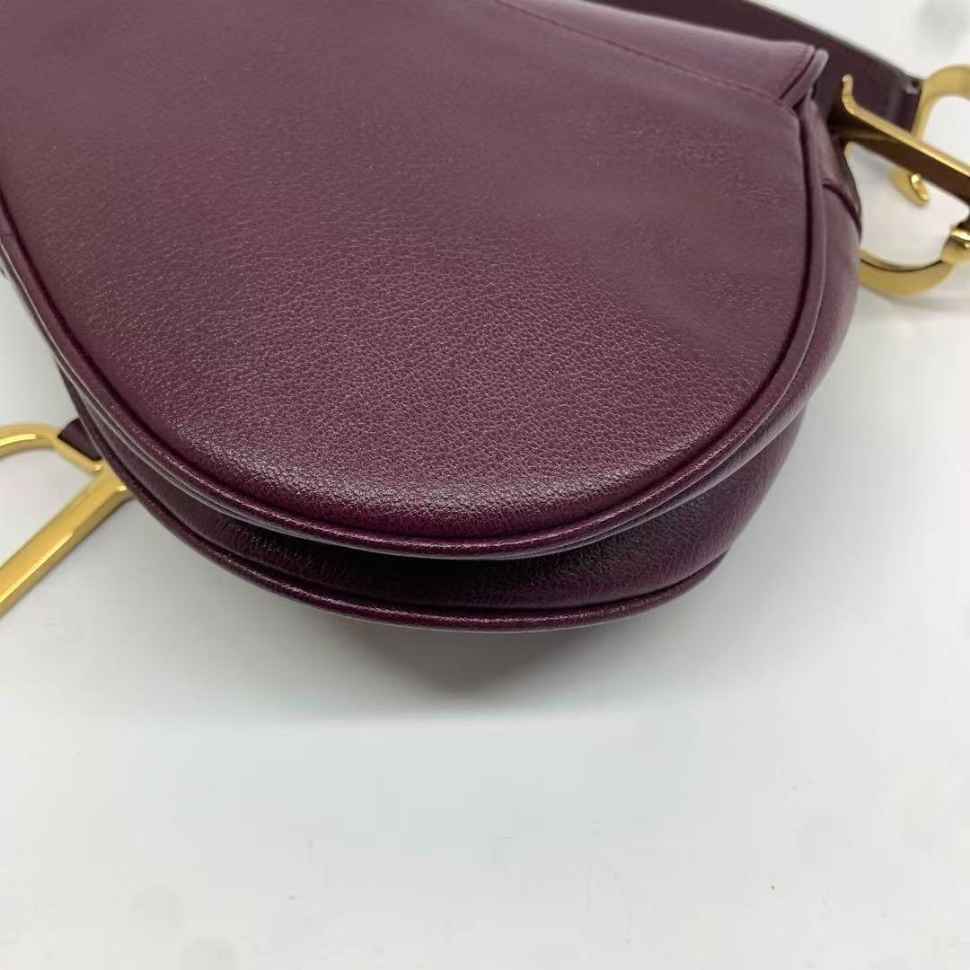 Dior Saddle Vintage Burgundy Purple Wine Calfskin Leather Gold Hardware Shoulder en vente 7
