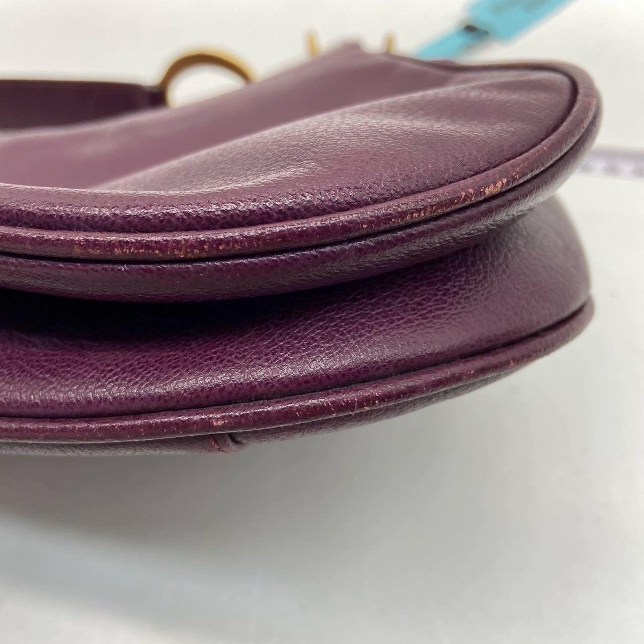 Dior Saddle Vintage Burgundy Purple Wine Calfskin Leather Gold Hardware Shoulder en vente 10