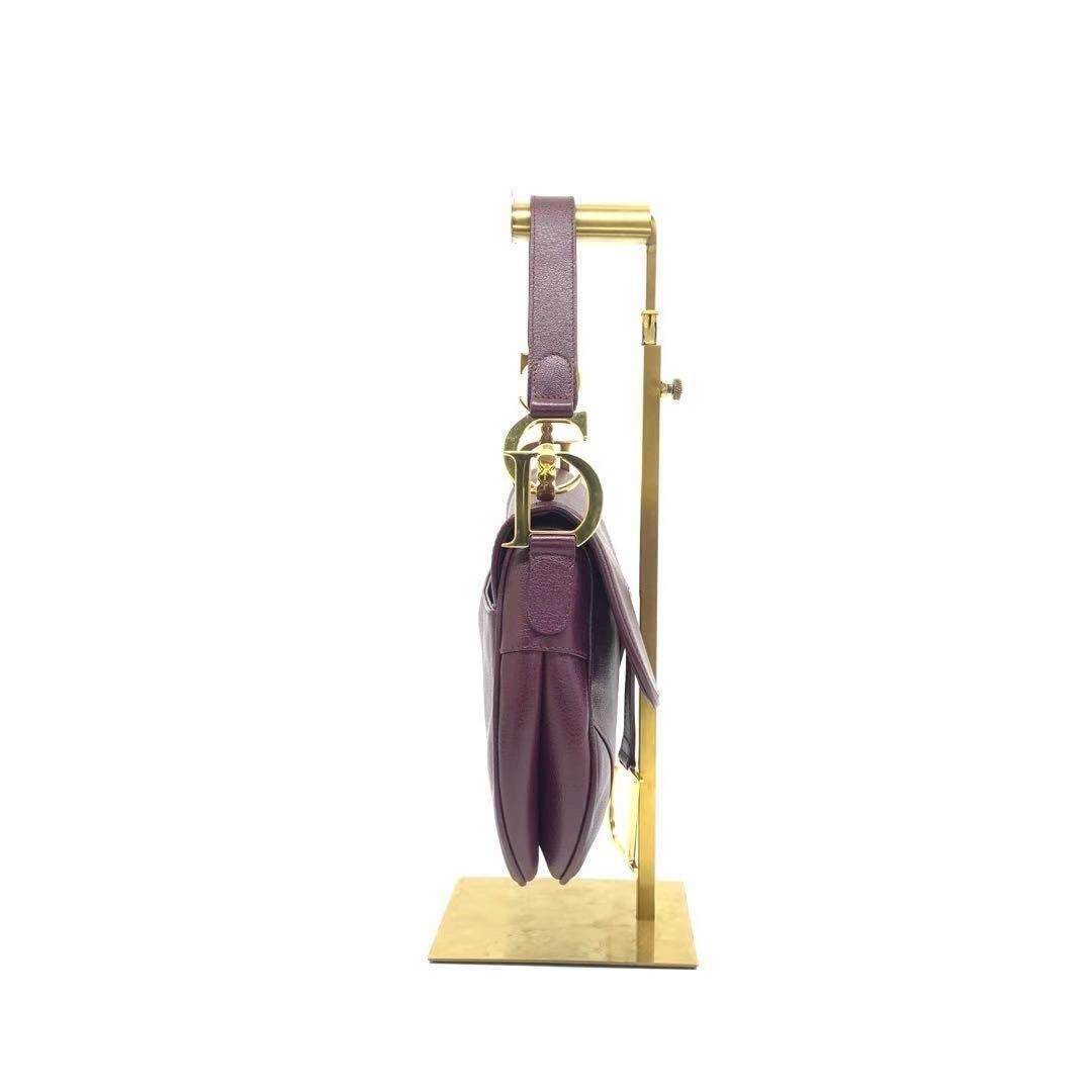 Gris Dior Saddle Vintage Burgundy Purple Wine Calfskin Leather Gold Hardware Shoulder en vente