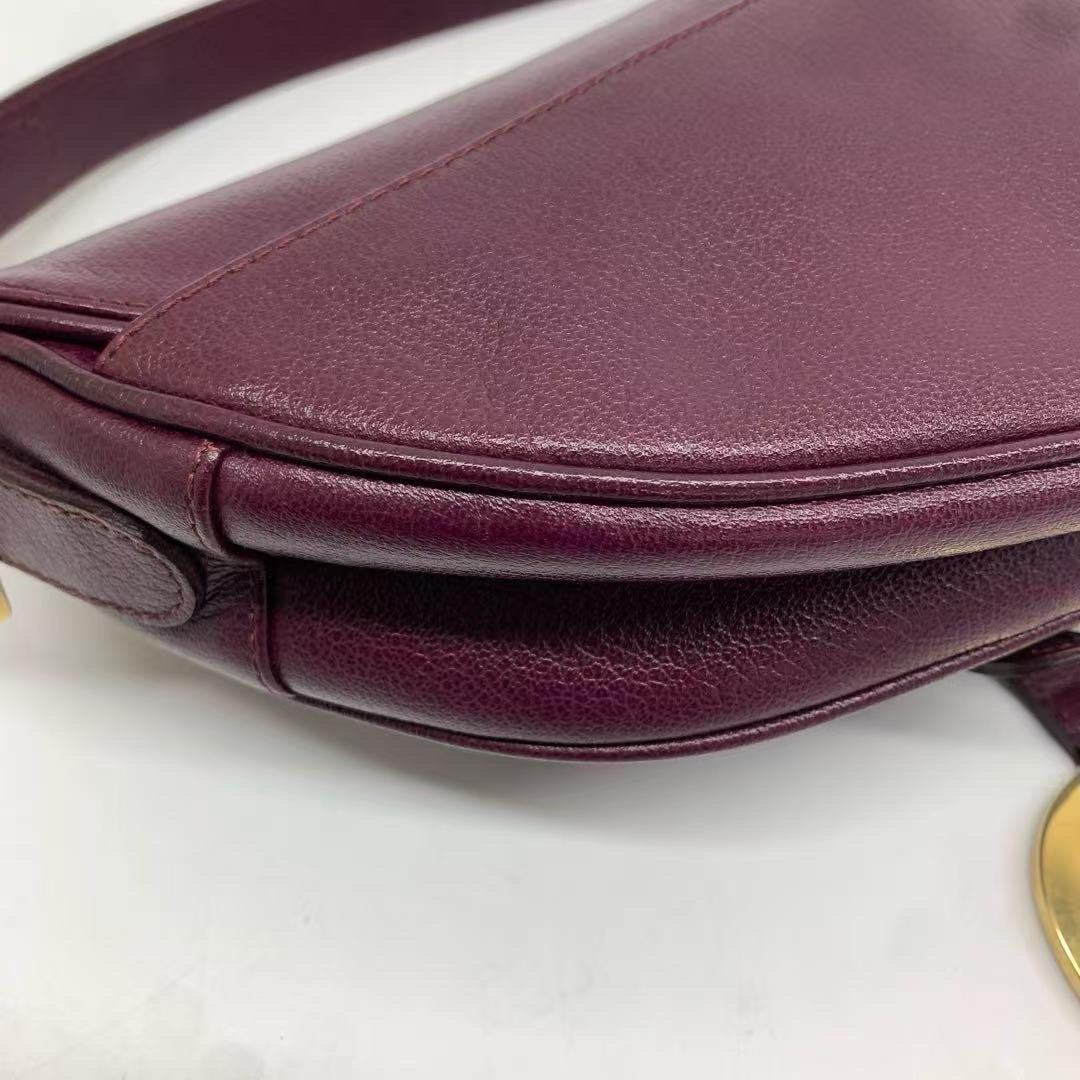 Dior Saddle Vintage Burgundy Purple Wine Calfskin Leather Gold Hardware Shoulder en vente 1
